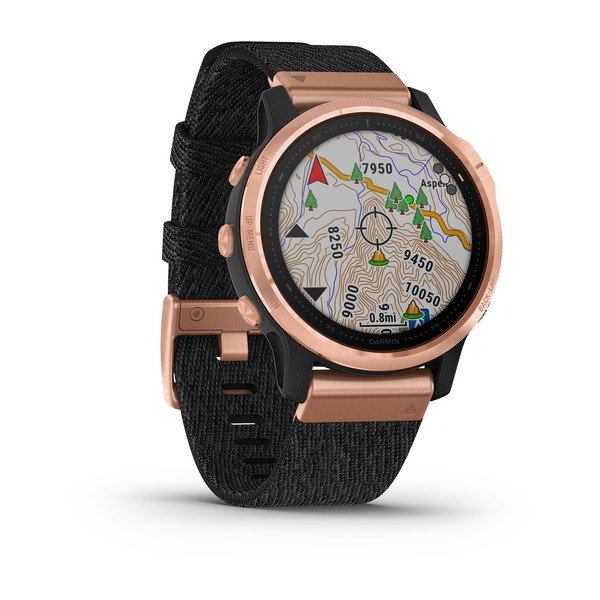 010-02159-37,Garmin Fenix 6S Pro, 42mm Sapphire Edition Rose Gold Tone with Heathered Balck Nylon Band
