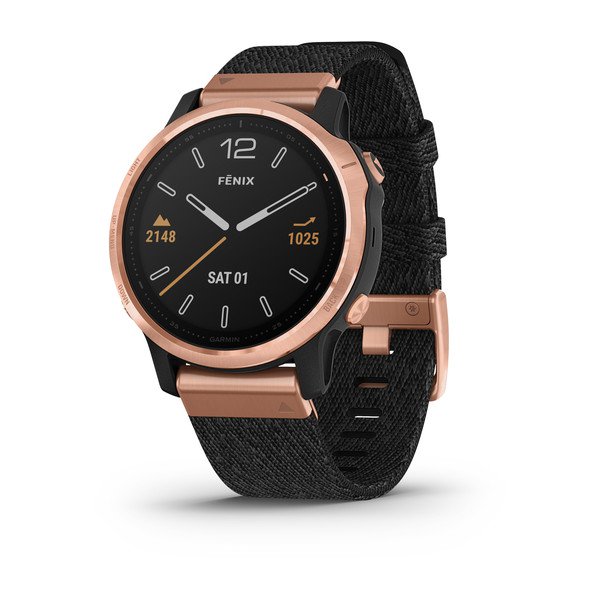 010-02159-37,Garmin Fenix 6S Pro, 42mm Sapphire Edition Rose Gold Tone with Heathered Balck Nylon Band