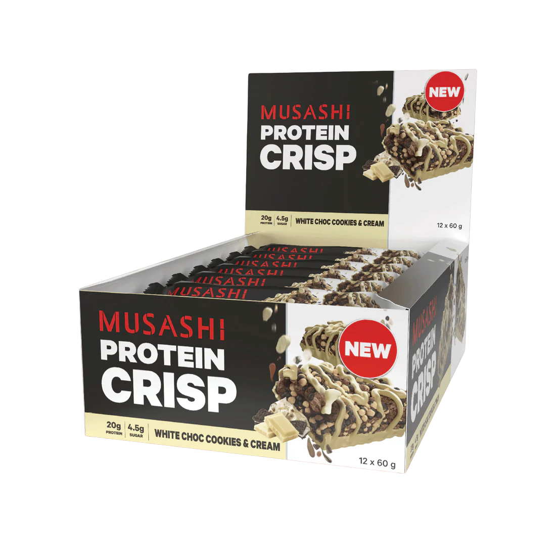Musashi Protein Crisp Bar 60 G 12 Pcs in Box - White Choc Cookies N Cream