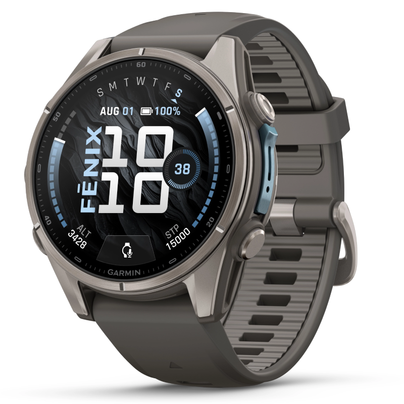 Garmin Fenix 9 Titanium with Pebble Grey Silicone 47 mm Band Watch