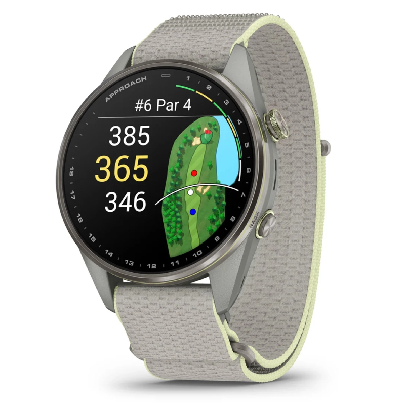 Garmin Approach S72 Silver/Citron Titanium Bezel with Fog Grey/Citron ComfortFit Fabric 47 mm Band Watch