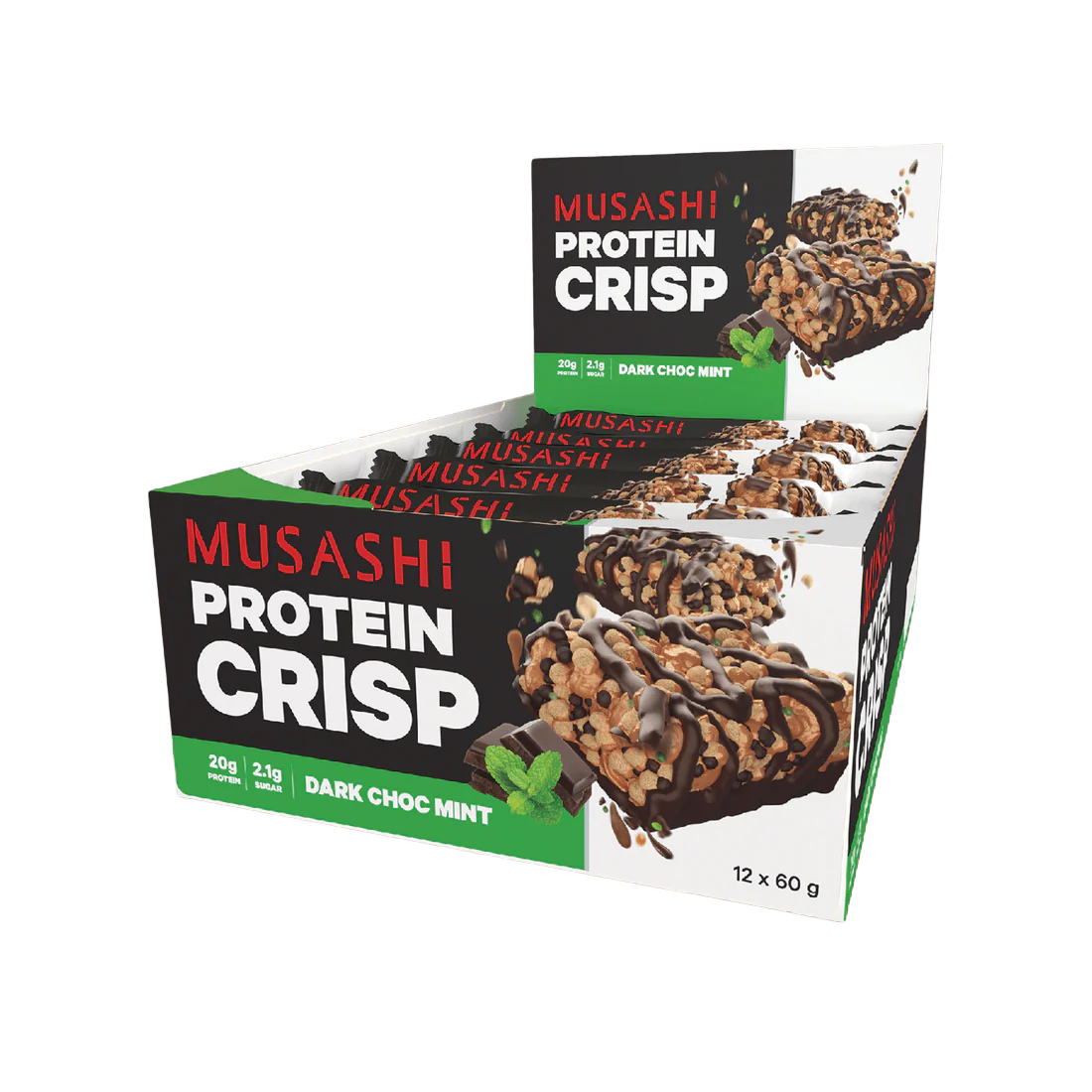 Musashi Protein Crisp Bar 60 G 12 Pcs in Box - Dark Choc Mint