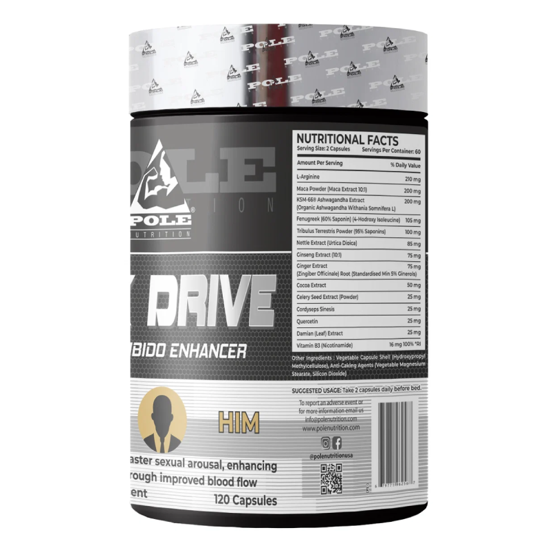 Pole Nutrition Sex Drive Male Libido Enhancer 120 Capsules