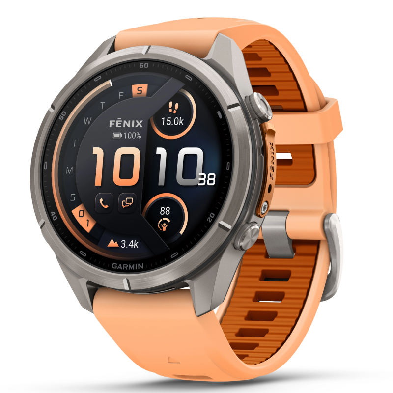 Garmin Fenix 9 Titanium with Shell Pink/Autumn Orange Silicone 43 mm Band Watch