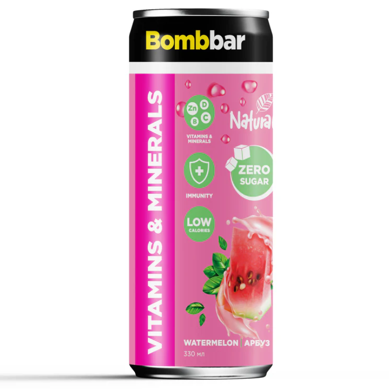 Bombbar Vitamins & Minerals Drinks 330ml x 12 Cans in 1 Box - Watermelon