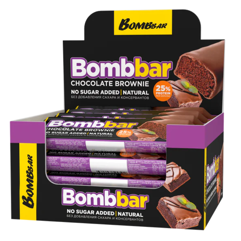 Bombbar Chocolate Glazed Protein Bars No Sugar Added 40g Pack of 12 - Chocolate Brownie