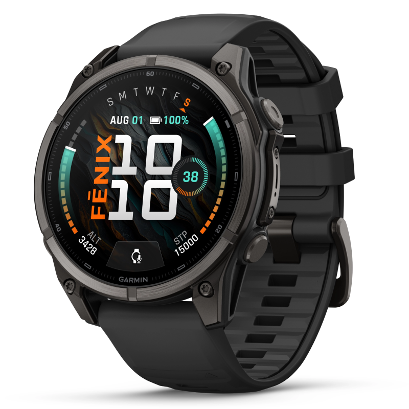Garmin Fenix 9 Carbon Gray DLC Titanium with Black/Pebble Grey Silicone 47 mm Band Watch