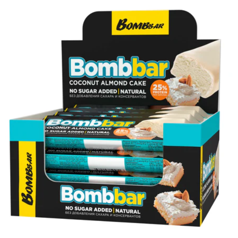 Bombbar Chocolate Glazed Protein Bars No Sugar Added 40g Pack of 12 - Coconut Almond Cake