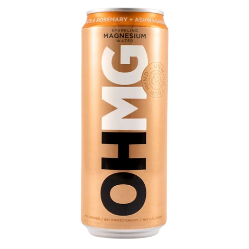 OHMG Sparkling Magnesium Water Pack of 12 Cans - Peach & Rosemary + Ashwagandha