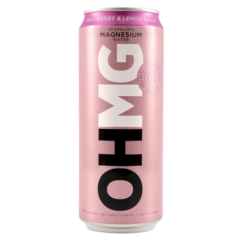 OHMG Sparkling Magnesium Water Pack of 12 Cans - Raspberry & Lemon Balm