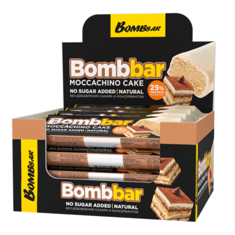 Bombbar Chocolate Glazed Protein Bars No Sugar Added 40g Pack of 12 - Moccachino Cake
