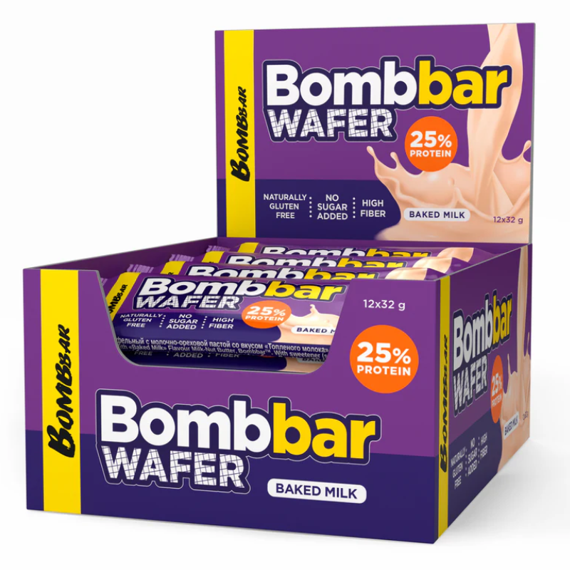 Bombbar Protein Wafer Bar 32 G 12 Pack in Box - Baked Milk