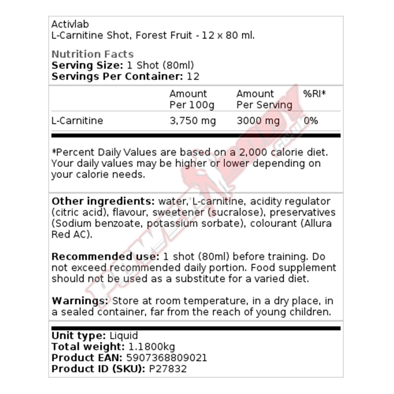 ACTIVLAB L Carnitine Forest Fruit 80 x 12 Best Price in UAE