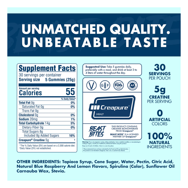 Beast Bites Creatine Infused 150 Gummies - Simple Sweet Strawberry Best Price in Dubai