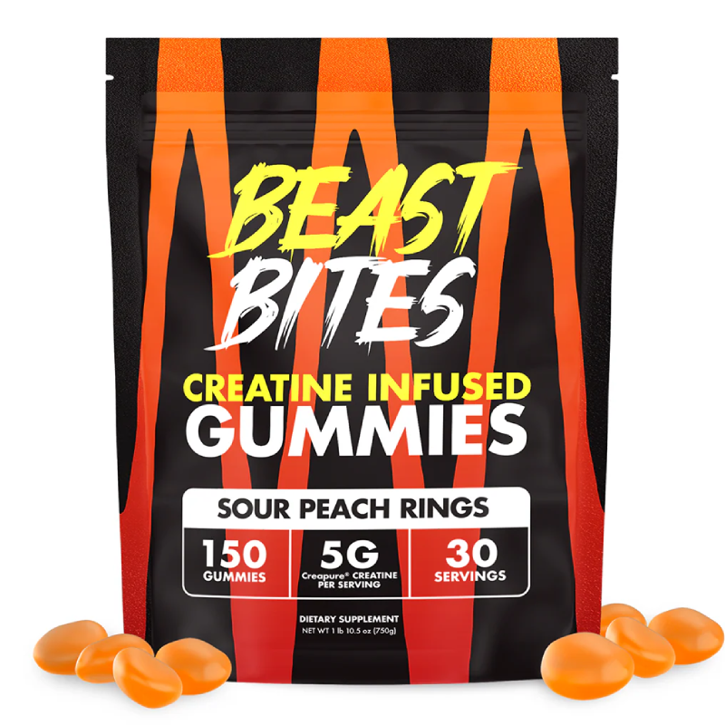 Beast Bites Creatine Infused 150 Gummies - Sour Peach Rings