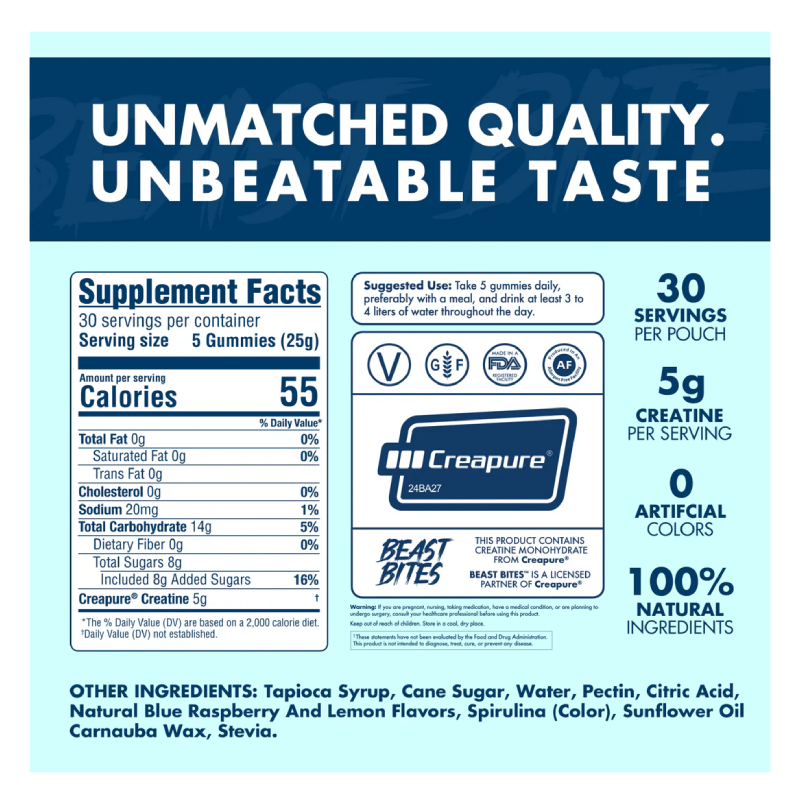 Beast Bites Creatine Infused 150 Gummies - Sour Peach Rings Best Price in Dubai