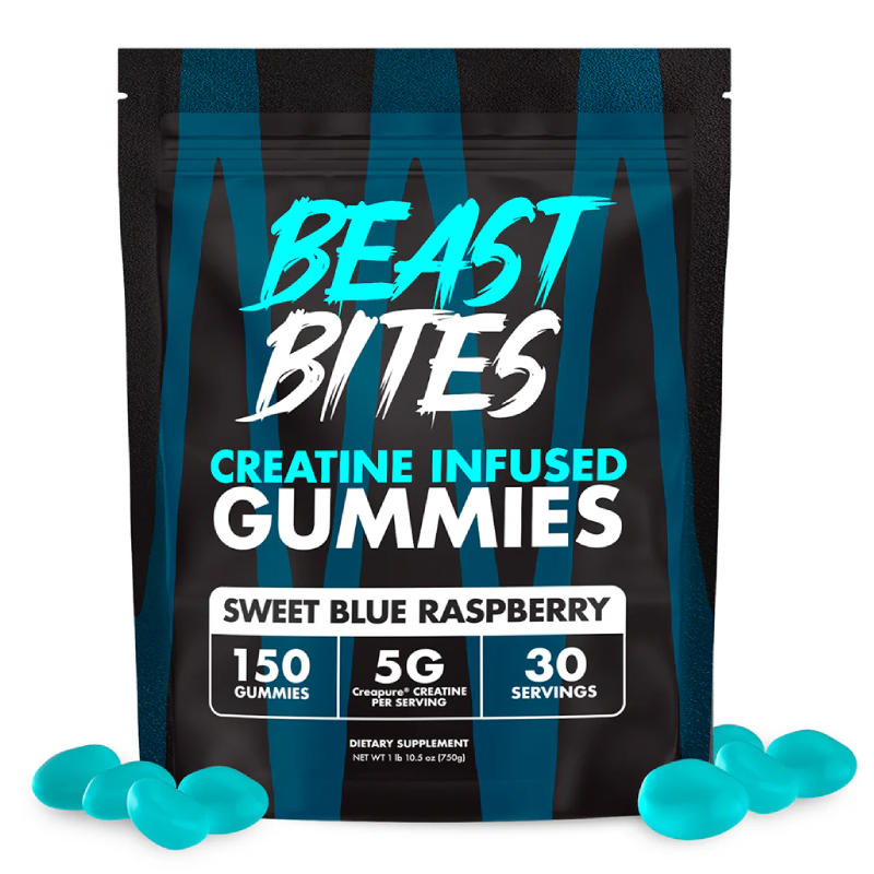 Beast Bites Creatine Infused 150 Gummies - Sweet Blue Raspberry