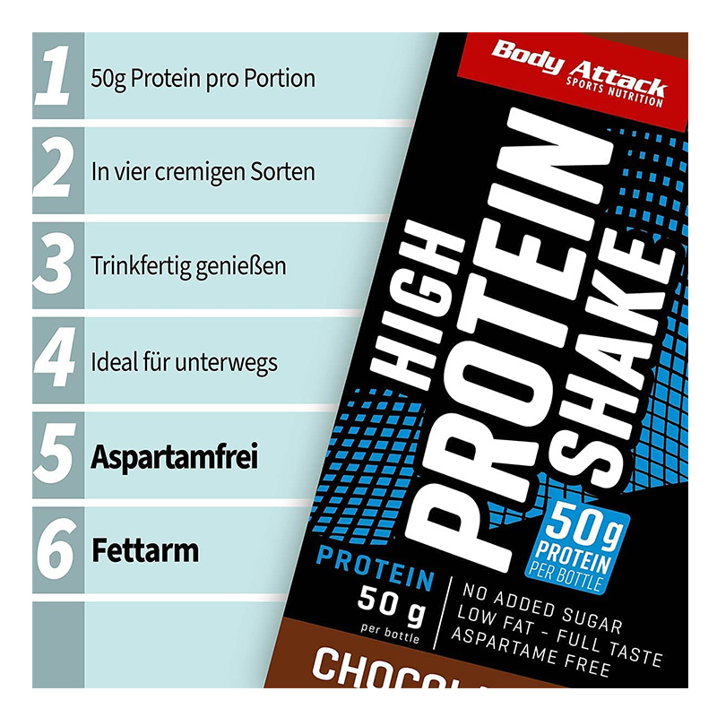 Body Attack High Protein Shake 500 ml 10 Pc in Box - Chocolate Best Price in Dubai