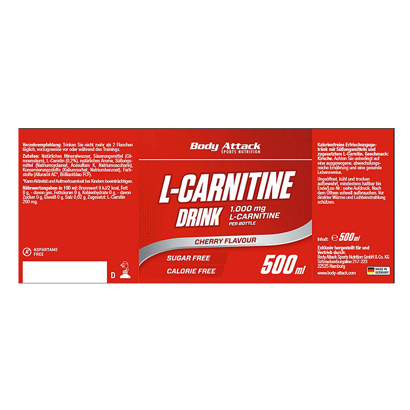 Body Attack L-Carnitine Drink 500ml 10 Pc in Box - Cherry Best Price in Dubai