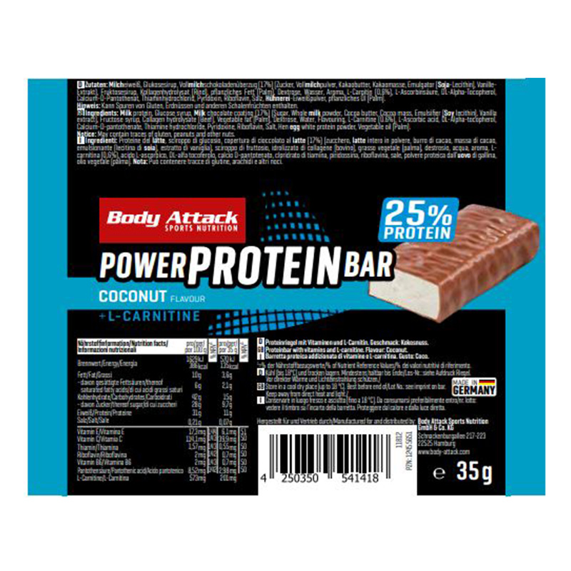 Body Attack Power Protein Bar 35 G 15 Bars in Box - Coconut Best Price in Dubai