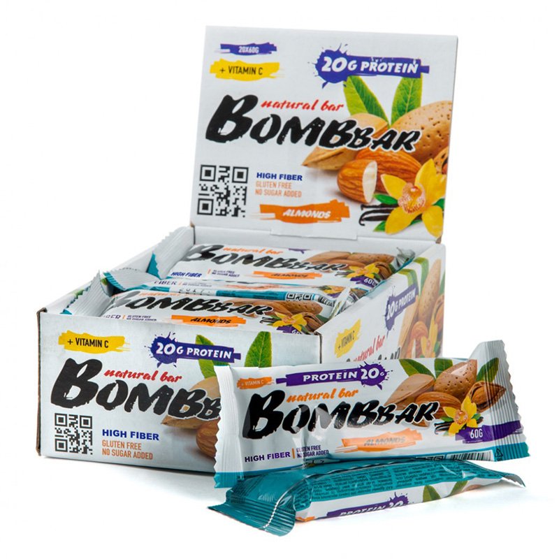 Bombbar Protein Bar 20 Bars in a Box 60g Almond Vanilla