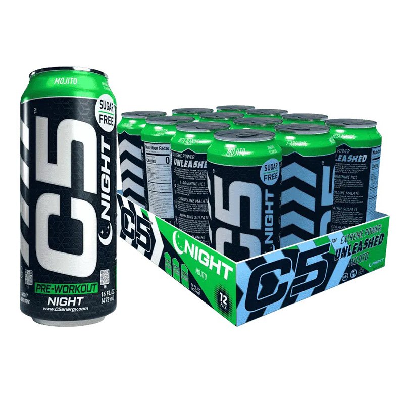 C5 Night Pre Workout Drink 473 ml 12 Pc Box - Mojito - Energy Drink Without Caffeine