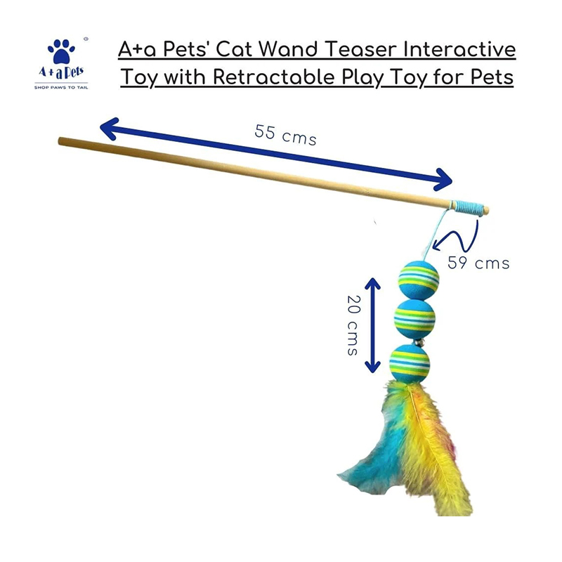 Cat Wand Teaser Interactive Toy with Retractable Ball Feather Play - Blue Best Price in Abu Dhabi
