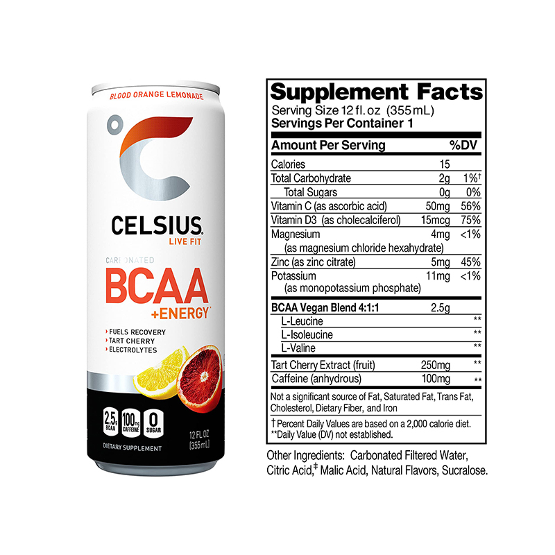 Celsius BCAA + Energy Sparkling Drink 355ml - Blood Orange Lemonade Best Price in Abu Dhabi