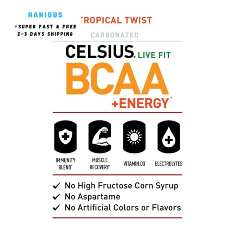 Celsius BCAA + Energy Sparkling Drink 355ml - Tropical Twist Best Price in UAE