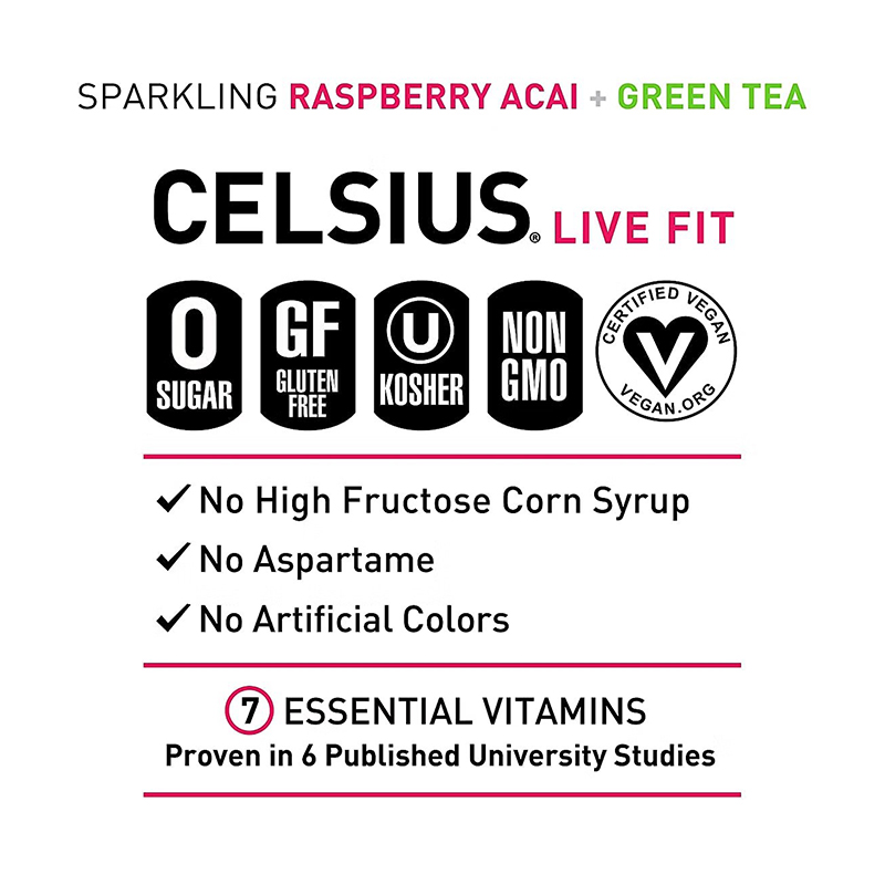 Celsius Live Fit Sparkling Drink N/C 355ml Pack of 12 - Raspberry Acai Green Tea Best Pricce in UAE