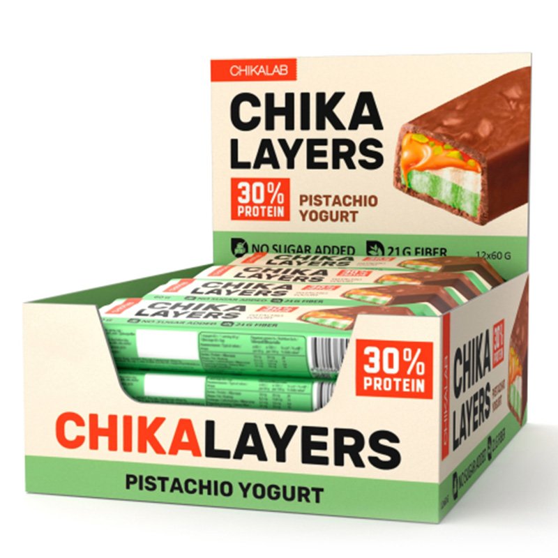 Chika Layers Protein Bar 60 G 12 Pcs in Box - Pictachio Yogurt