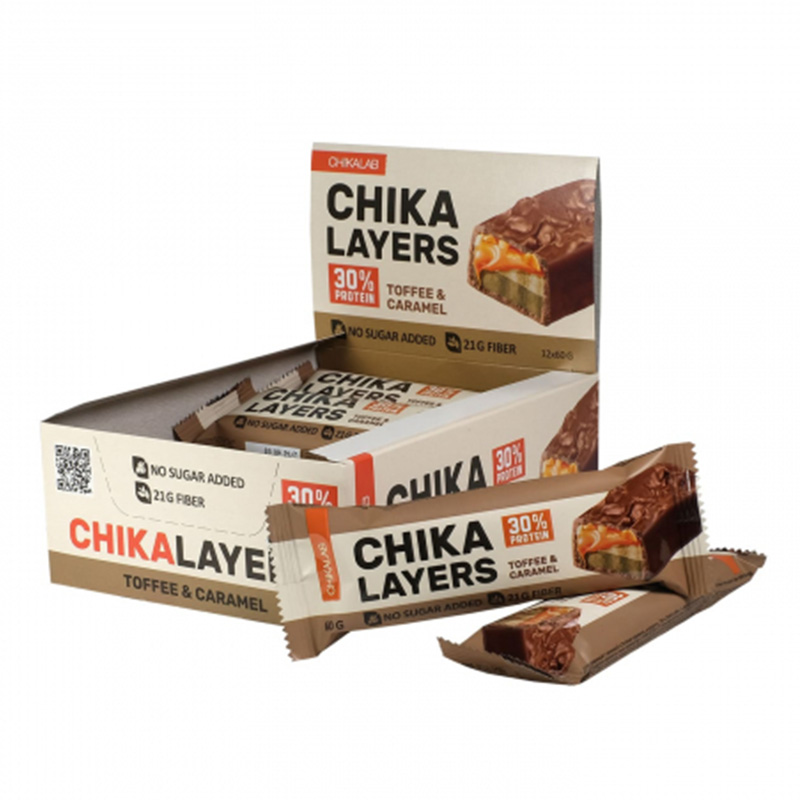 Chika Layers Protein Bar 60 G 12 Pcs in Box - Toffee & Caramel Best Price in Dubai