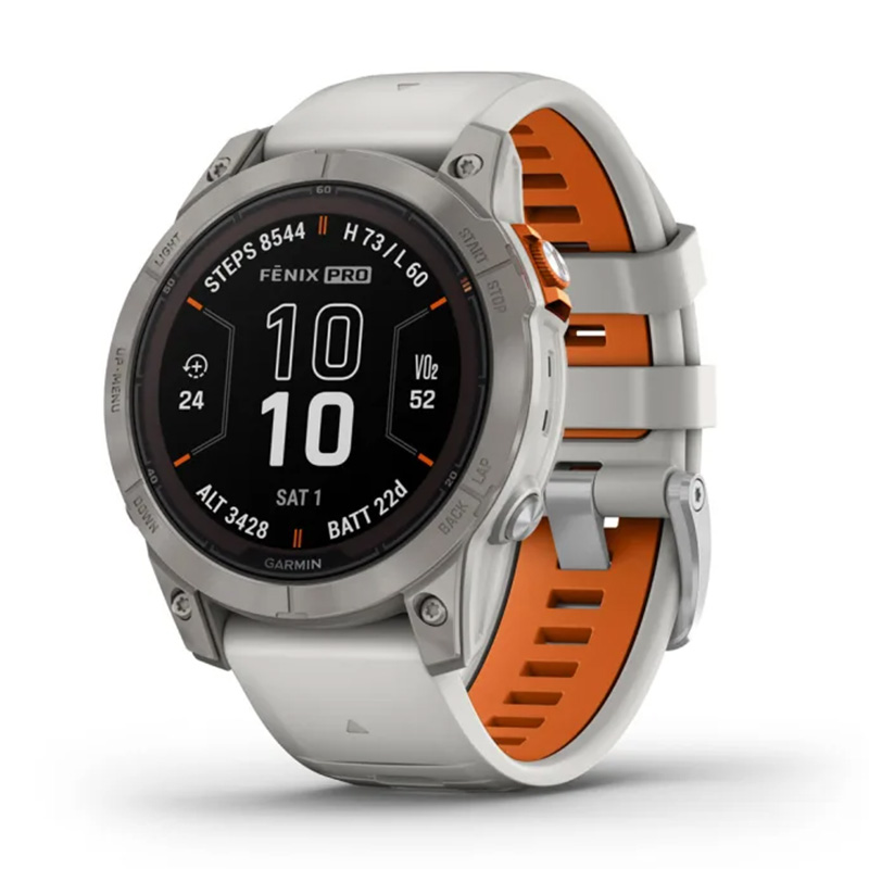 Garmin Fenix 7 Pro Sapphire Solar Edition 47mm Titanium with Fog Gray/Ember Orange Band Watch