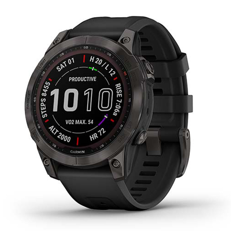 Garmin Fenix 7 Sapphire Solar Carbon Gray DLC Titanium with Black Band 47 MM Watch
