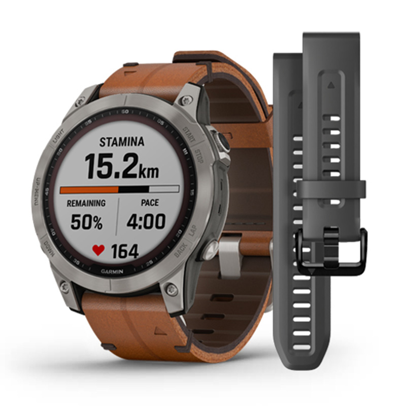 Garmin FÄ“nix 7 Sapphire Solar Titanium with Chestnut Leather Band 47 MM Watch