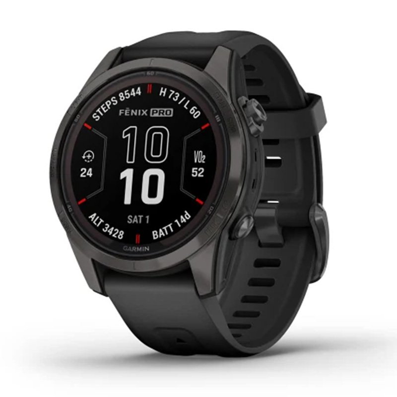 Garmin Fenix 7S Pro Sapphire Solar Edition 42mm Carbon Grey DLC Titanium with Black Band Watch