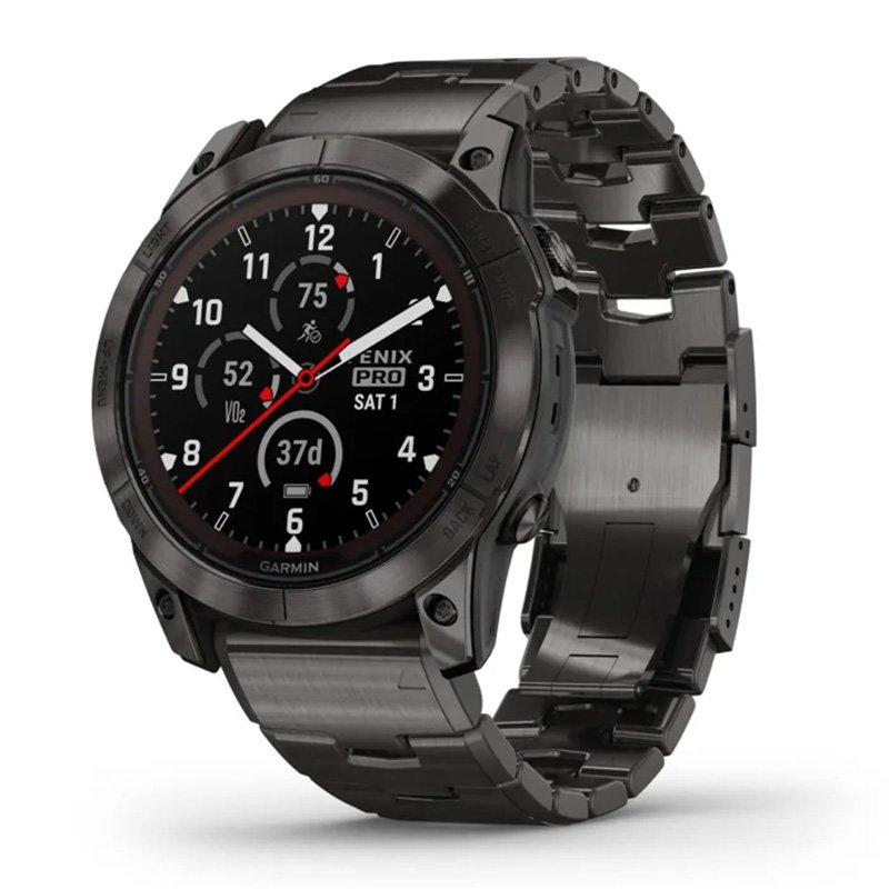 Garmin Fenix 7X Pro Sapphire Solar Edition 51mm Carbon Gray DLC Titanium with Vented Titanium Bracelet Watch