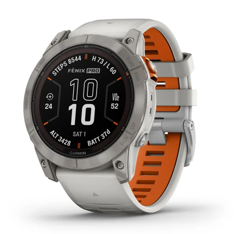 Garmin Fenix 7X Pro Sapphire Solar Edition 51mm Titanium with Fog Gray/Ember Orange Band Watch
