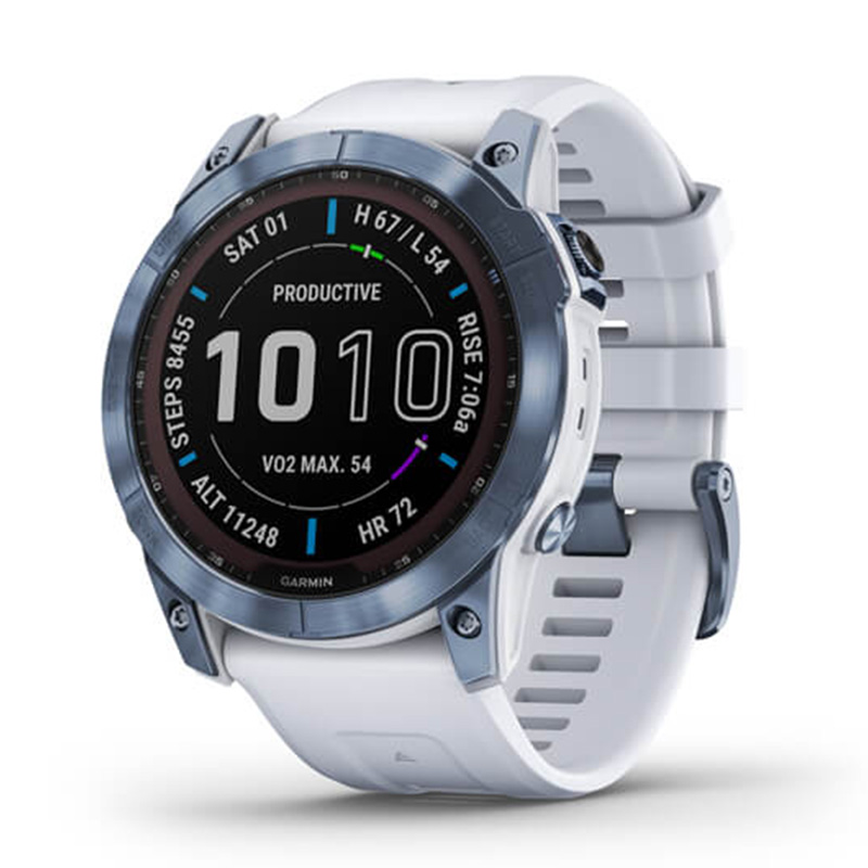 Garmin Fenix 7X Sapphire Solar Mineral Blue DLC Titanium with Whitestone Band 51 MM Watch