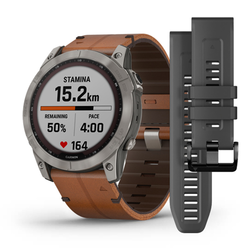 Garmin Fenix 7X Sapphire Solar Titanium with Chestnut Leather Band 51 MM Watch
