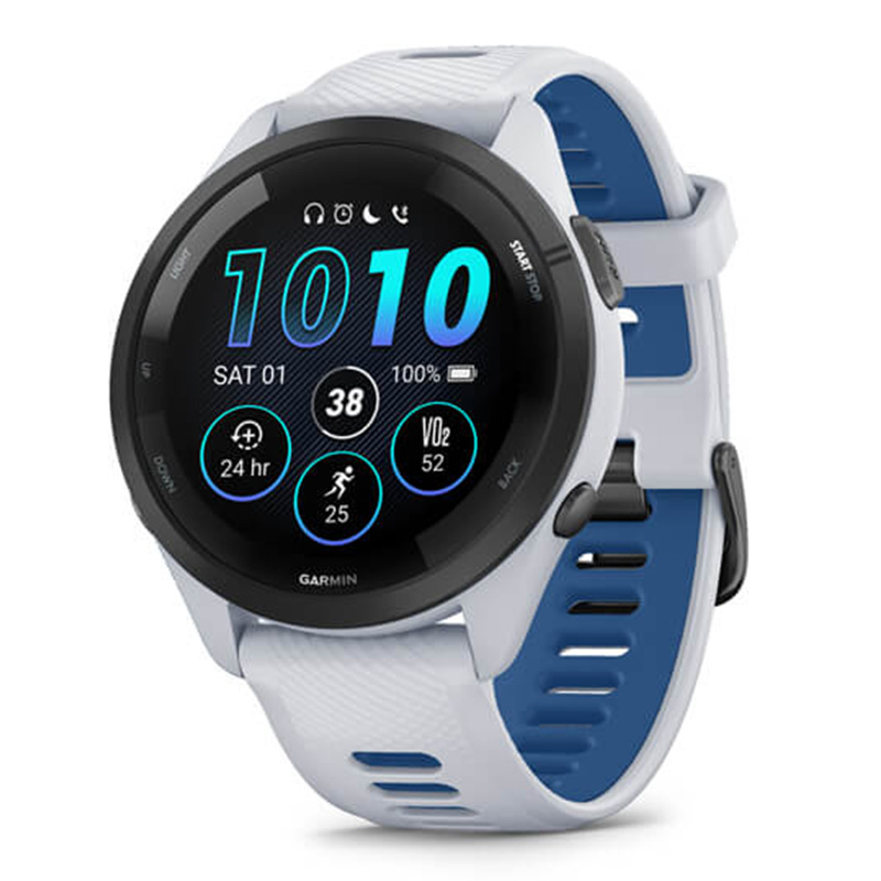 Garmin Forerunner 265 Black Bezel with Whitestone Case and Whitestone/Tidal Blue Silicone Band 46MM Watch