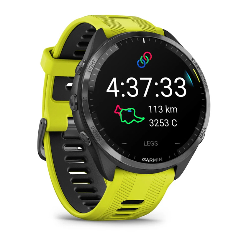 Garmin Forerunner 965 Carbon Grey DLC Titanium Bezel with Black Case and Amp Yellow/Black Silicone Band Watch Best Price in Abu Dhabi