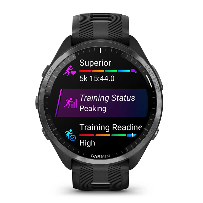 Garmin Forerunner 965 Carbon Grey DLC Titanium Bezel with Black Case and Black/Powder Grey Silicone Band Watch Best Price in Dubai