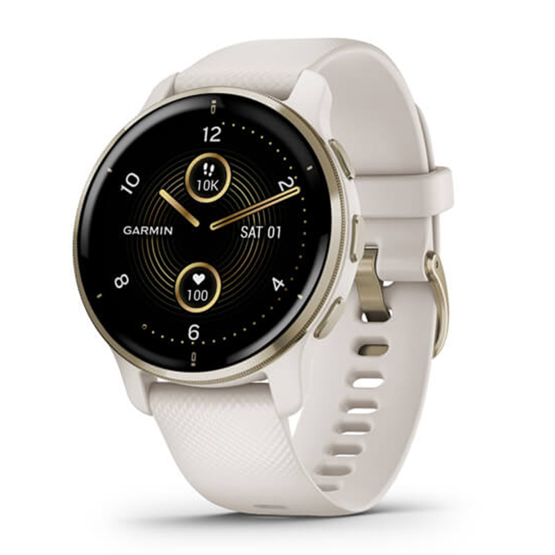 Garmin Venu 2 Plus Cream Gold Stainless Steel Bezel With Ivory Case And Silicone Band 43 mm
