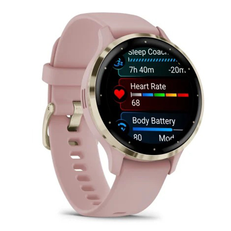 Garmin Venu 3S Soft Gold Stainless Steel Bezel 41 MM With Dust Rose Case And Silicone Band Watch