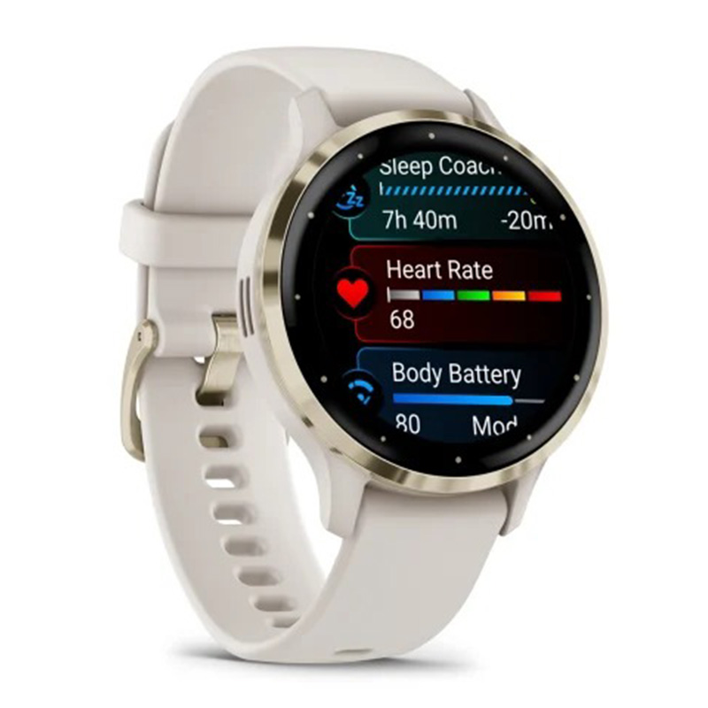 Garmin Venu 3S Soft Gold Stainless Steel Bezel 41 MM With Ivory Case And Silicone Band Watch