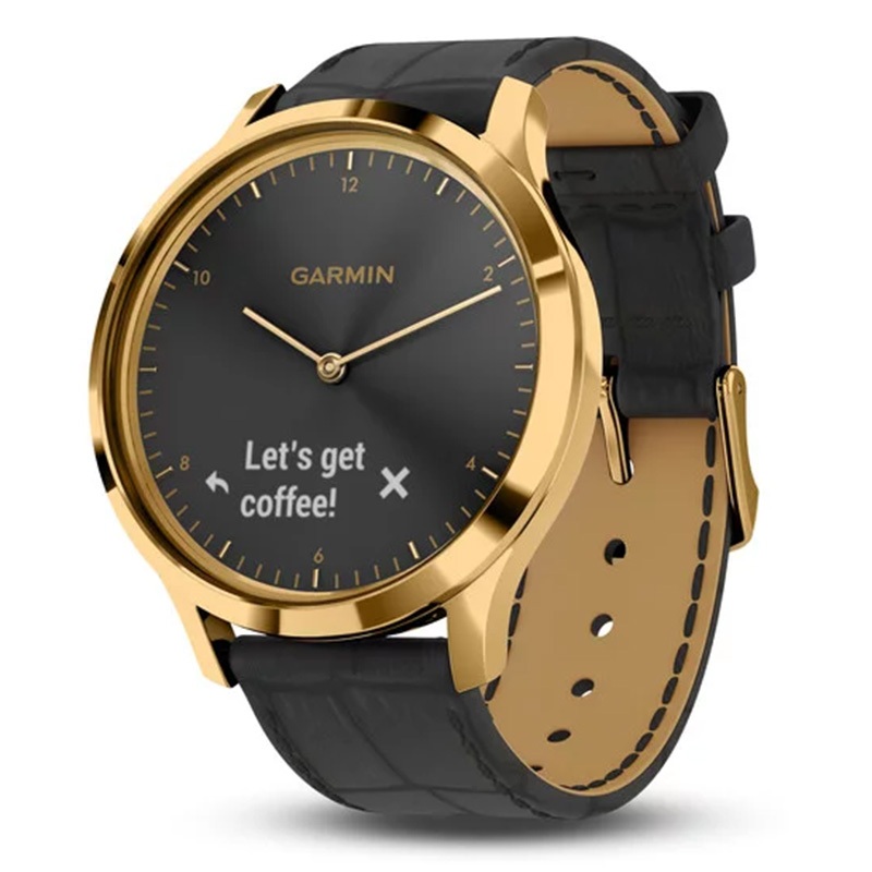 Garmin Vivomove HR Sport Gold Stainless Steel with Black Embossed Italian Leather Band S/M Best Price in UAE
