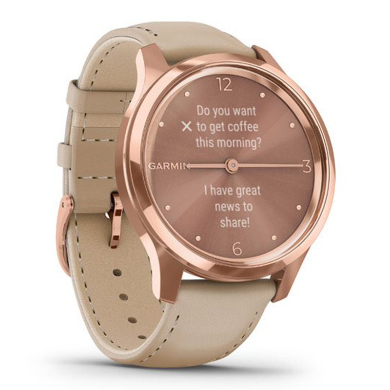 Garmin VivoMove Luxe 18K rose gold PVD stainless steel case with light sand Italian leather band 42 mm (010-02241-21) Best Price in UAE