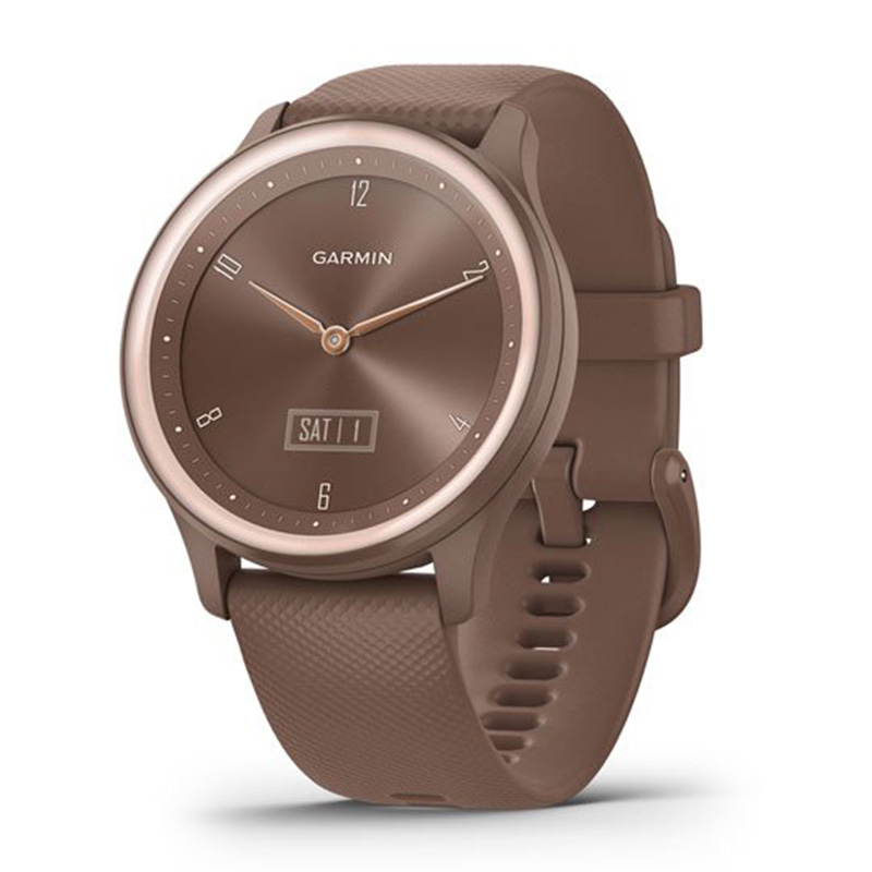 Garmin Vivomove Sport Cocoa Case and Silicone Band with Peach Gold Accents Watch