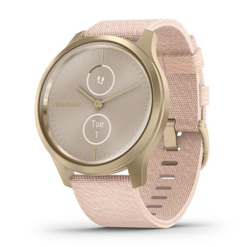 Garmin VÃ­vomove Style Light Gold Aluminium Case With Blush Pink Woven Nylon Band